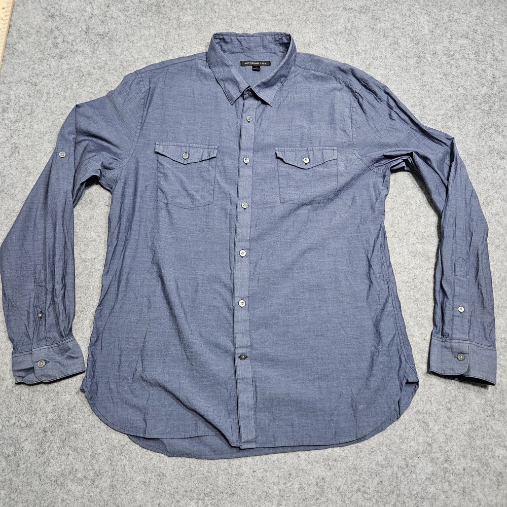 John Varvatos USA Shirt Mens Large Blue Chambray Button Up Long Sleeve Cotton